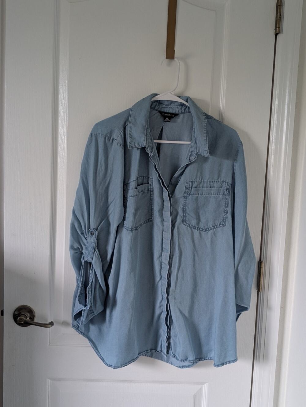 TERRE BLEUE Blue Button-Up Super Soft Roll up Sleeve Shirt Women's XL, Gorpcore